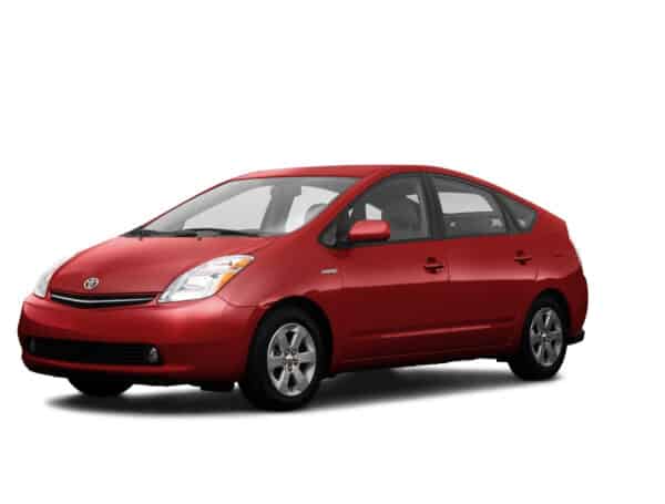 Red toyota prius side profile